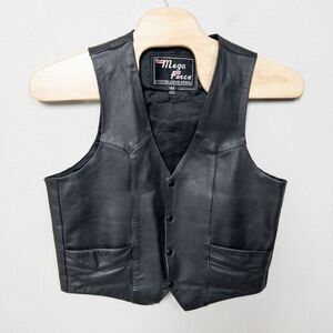 Mega Force Leather‎ Motorcycle Vest With Harley Davidson Patch Mens Size 46